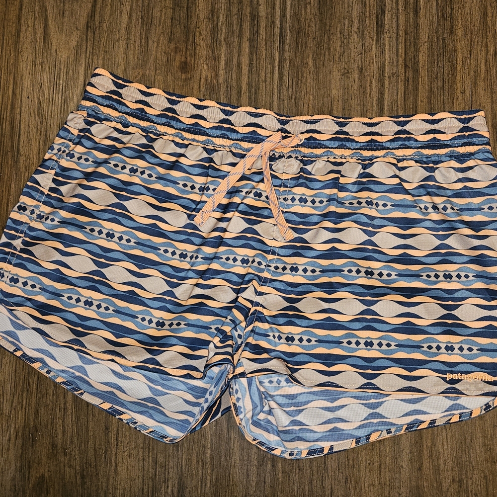 Patagonia Peach and Blue Patterned Shorts Womens Size L
